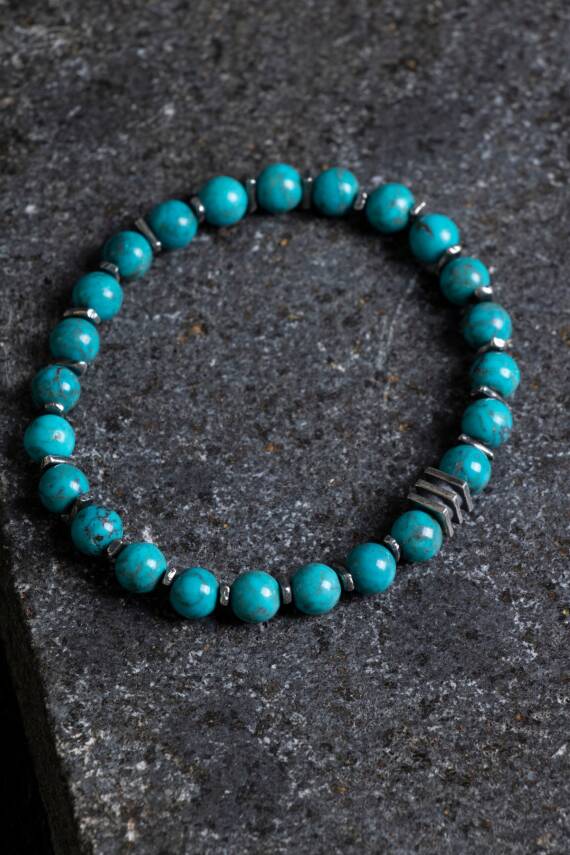 Sertifikalı Turkuaz Gümüş Aparatlı Doğal Taş Bileklik 039 - 6