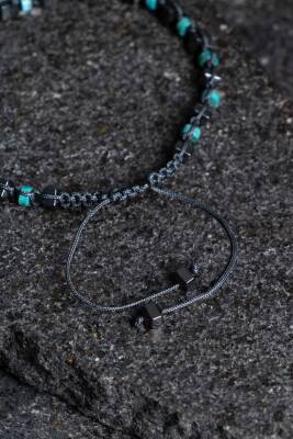 Sertifikalı Turkuaz, Hematit Doğal Taş Makrome Bileklik (SK:359) - 3