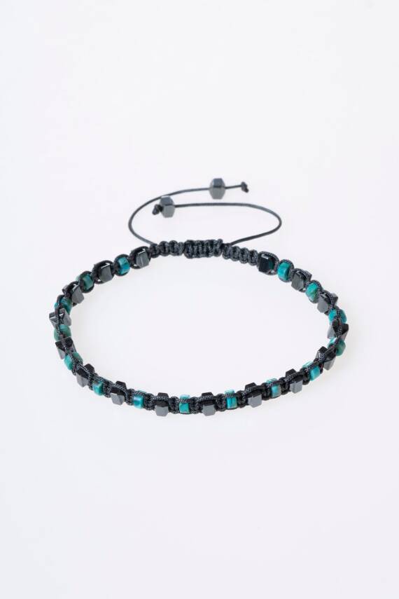 Sertifikalı Turkuaz, Hematit Doğal Taş Makrome Bileklik (SK:359) - 5