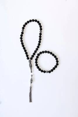 Sertifikalı Turmalin 925 Ayar Gümüş 8 mm İmameli Tesbih & Bileklik Seti - Osmanlı Doğal Taş