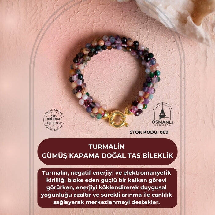 Sertifikalı Turmalin Gümüş Kapama Doğal Taş Bileklik (SK:089) - 2