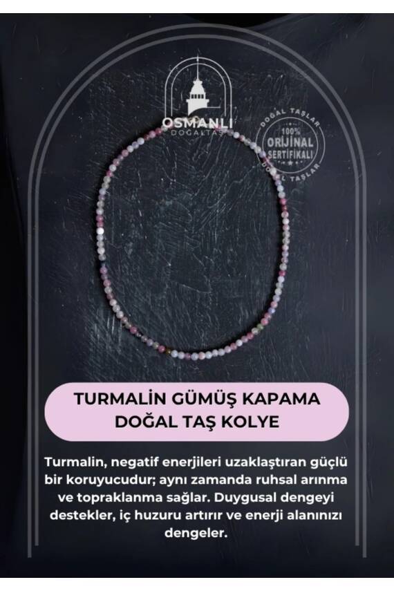 Sertifikalı Turmalin Gümüş Kapama Doğal Taş Kolye - 2