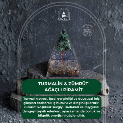 Sertifikalı Turmalin & Zümrüt Ağaçlı Piramit - 2
