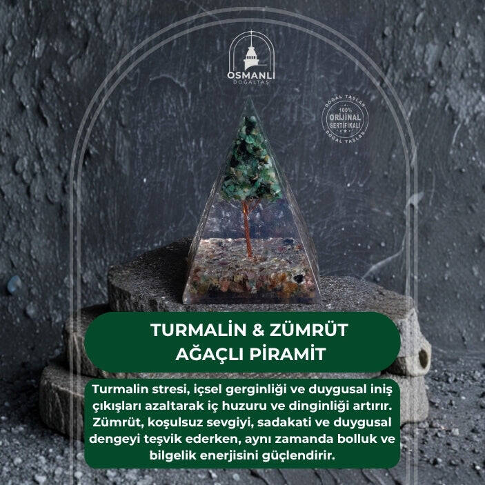 Sertifikalı Turmalin & Zümrüt Ağaçlı Piramit - 2