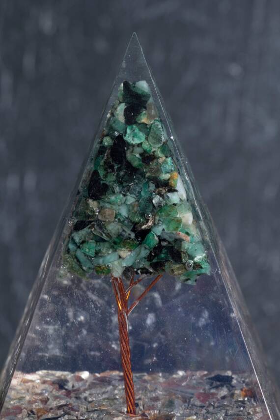 Sertifikalı Turmalin & Zümrüt Ağaçlı Piramit - 5