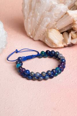 Sertifikalı Üçüncü Göz Çakra Çift Sıra Doğal Taş Makrome Bileklik - Osmanlı Doğal Taş