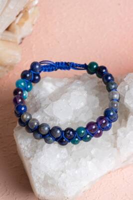 Sertifikalı Üçüncü Göz Çakra Çift Sıra Doğal Taş Makrome Bileklik - 3