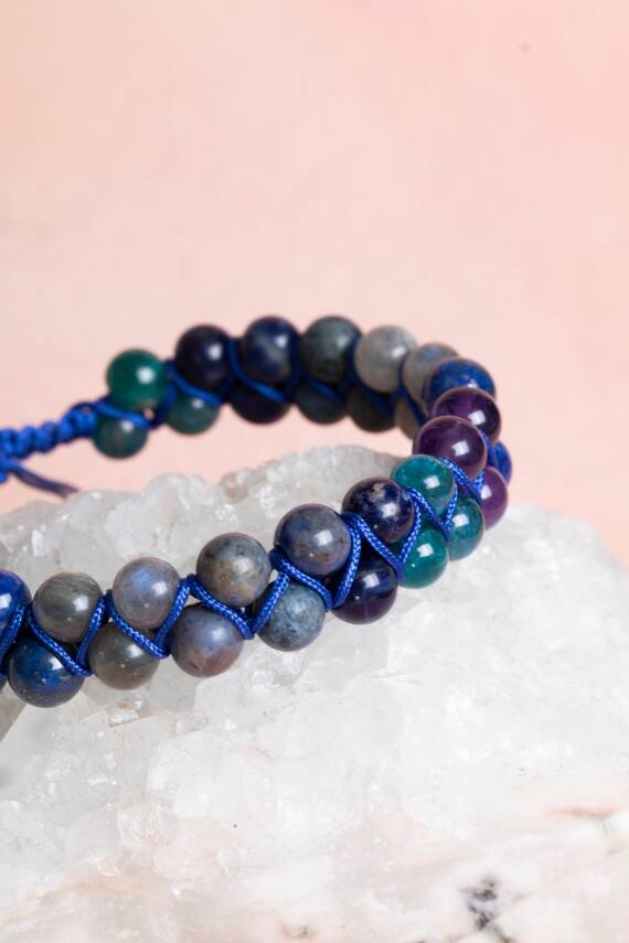 Sertifikalı Üçüncü Göz Çakra Çift Sıra Doğal Taş Makrome Bileklik - 4