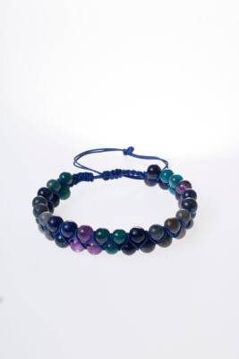 Sertifikalı Üçüncü Göz Çakra Çift Sıra Doğal Taş Makrome Bileklik - 5