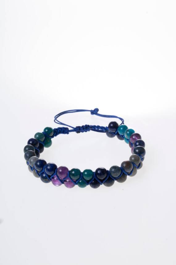 Sertifikalı Üçüncü Göz Çakra Çift Sıra Doğal Taş Makrome Bileklik - 5