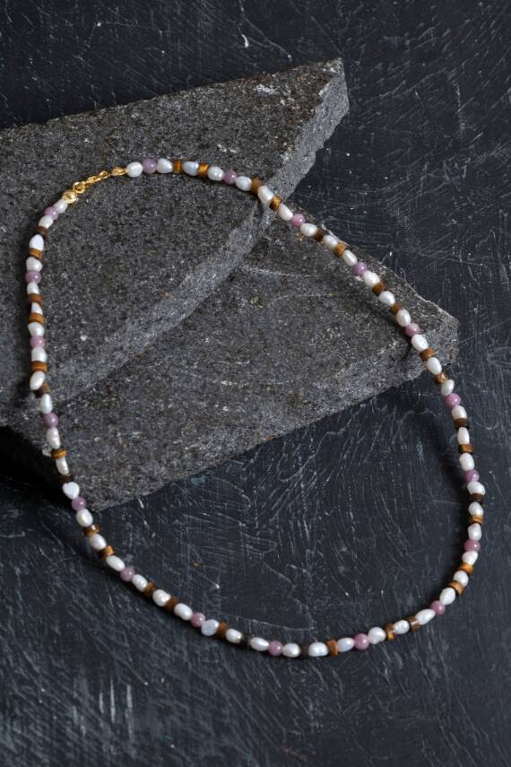 Sertifikalı Yakut, İnci, Kaplan Gözü Gümüş Kapama Doğal Taş Kolye - 2