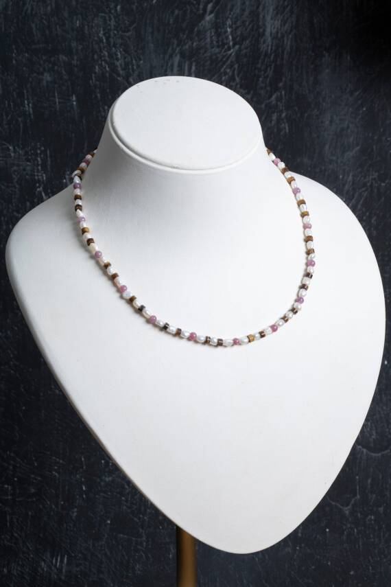 Sertifikalı Yakut, İnci, Kaplan Gözü Gümüş Kapama Doğal Taş Kolye - 3