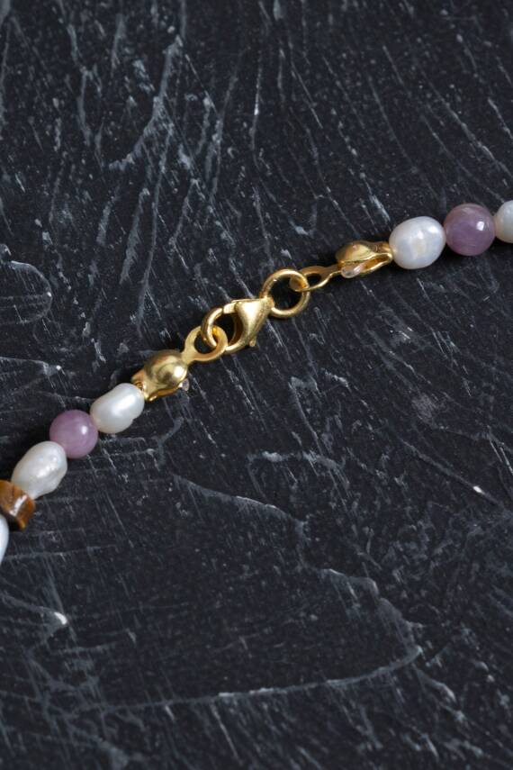 Sertifikalı Yakut, İnci, Kaplan Gözü Gümüş Kapama Doğal Taş Kolye - 5