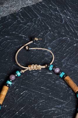 Sertifikalı Yakut, Jasper, Turkuaz Doğal Taş Makrome Bileklik - 2