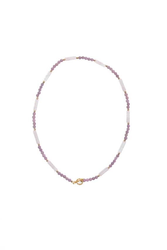 Sertifikalı Yakut, Pembe Kuvars Altın Kaplama Gümüş Kapama Kolye - 2