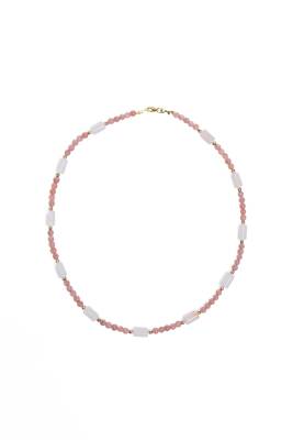 Sertifikalı Yakut, Pembe Kuvars Altın Kaplama Gümüş Kapama Kolye - Osmanlı Doğaltaş