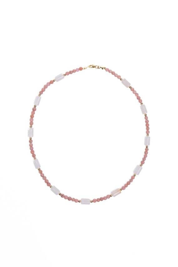 Sertifikalı Yakut, Pembe Kuvars Altın Kaplama Gümüş Kapama Kolye - 1