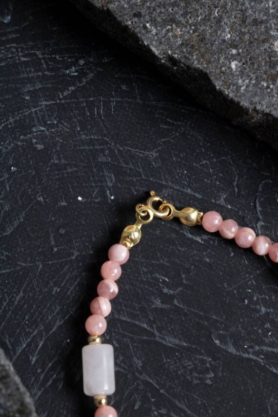 Sertifikalı Yakut, Pembe Kuvars Altın Kaplama Gümüş Kapama Kolye - 4