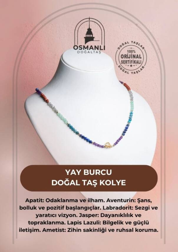 Sertifikalı Yay Burcu Doğal Taş Kolye - 2