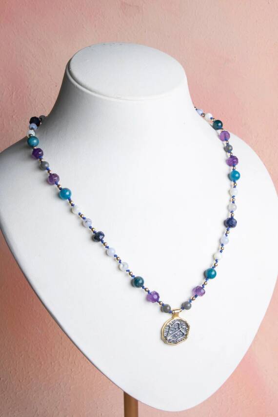 Sertifikalı Yay Burcu Doğal Taş Makrome Kolye - 1