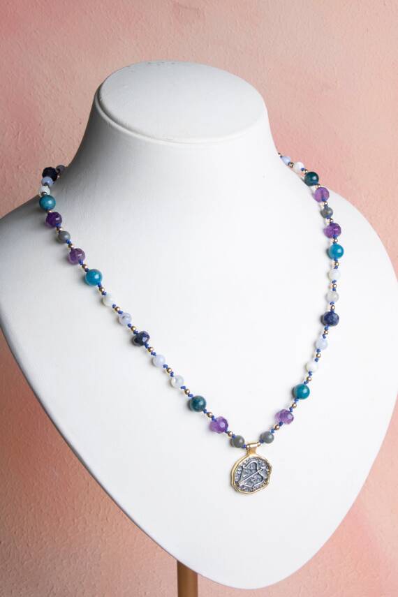 Sertifikalı Yay Burcu Doğal Taş Makrome Kolye - 1