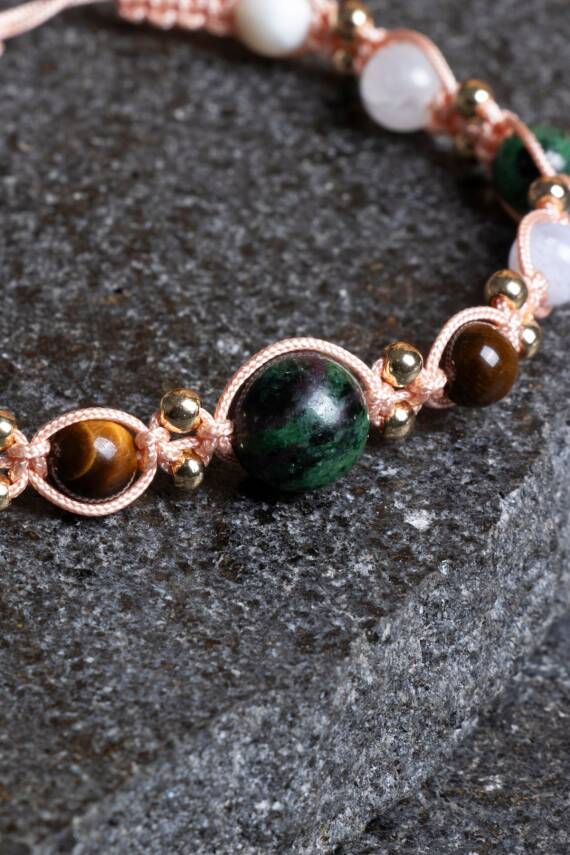 Sertifikalı Yengeç Burcu Doğal Taş Makrome Bileklik - 4