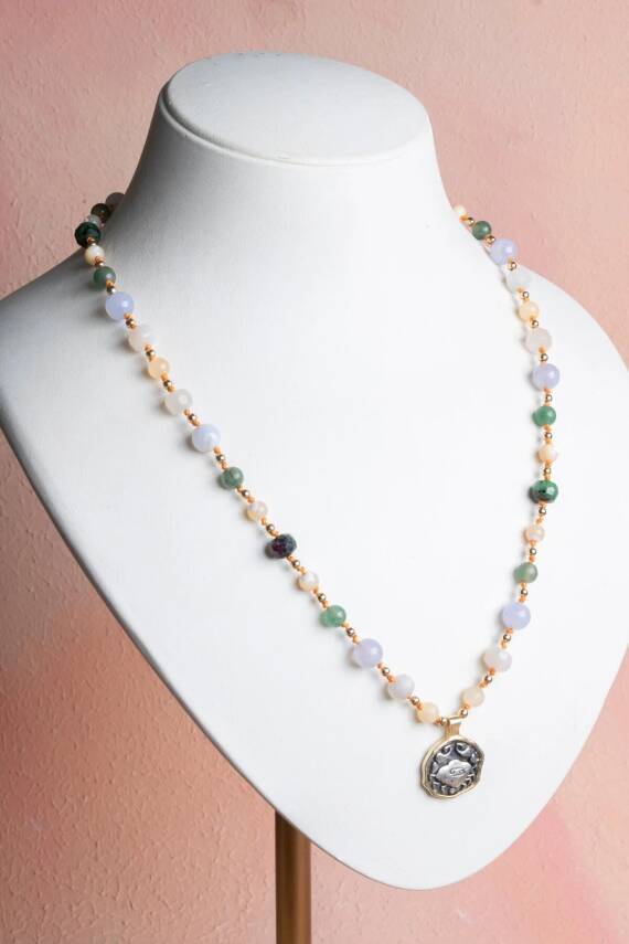 Sertifikalı Yengeç Burcu Doğal Taş Makrome Kolye - 1