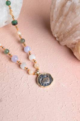 Sertifikalı Yengeç Burcu Doğal Taş Makrome Kolye - 3