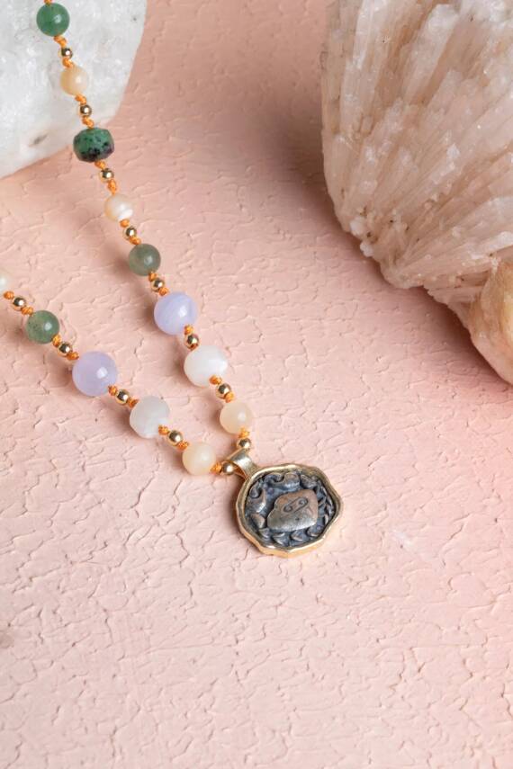 Sertifikalı Yengeç Burcu Doğal Taş Makrome Kolye - 3