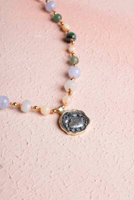 Sertifikalı Yengeç Burcu Doğal Taş Makrome Kolye - 4