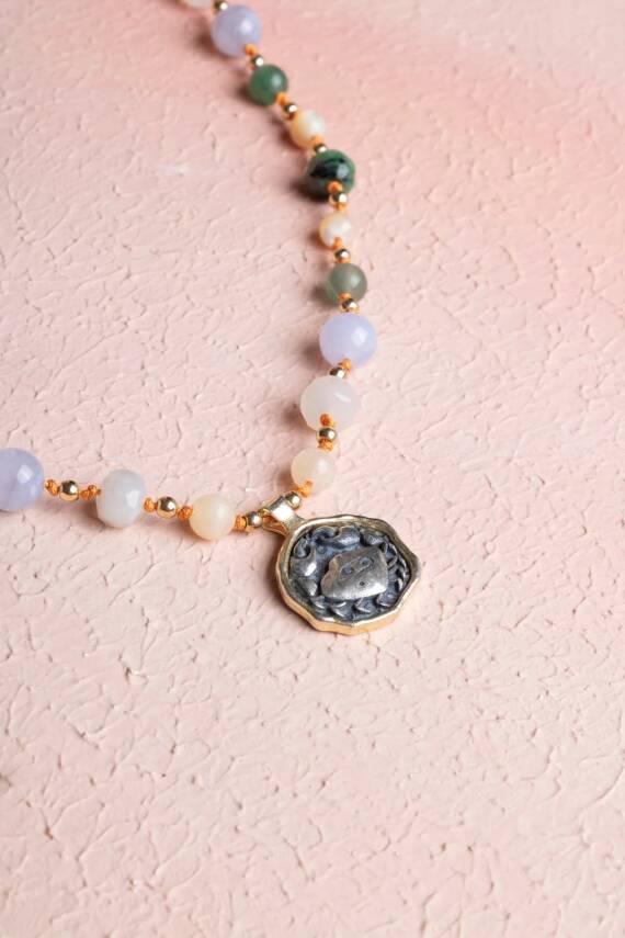 Sertifikalı Yengeç Burcu Doğal Taş Makrome Kolye - 4