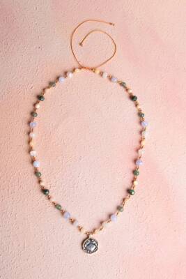 Sertifikalı Yengeç Burcu Doğal Taş Makrome Kolye - 5