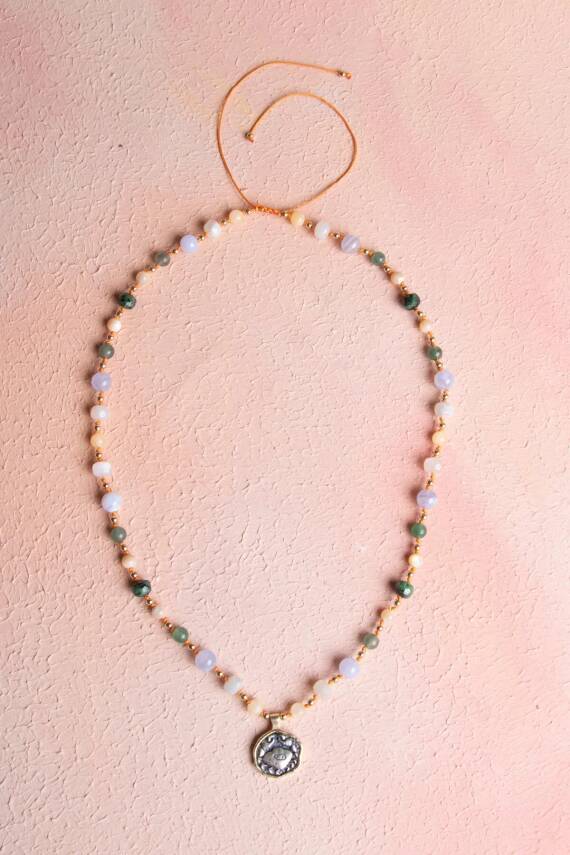 Sertifikalı Yengeç Burcu Doğal Taş Makrome Kolye - 5