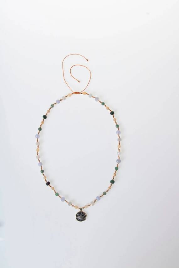 Sertifikalı Yengeç Burcu Doğal Taş Makrome Kolye - 6