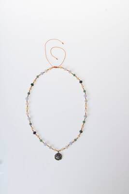 Sertifikalı Yengeç Burcu Doğal Taş Makrome Kolye - 5