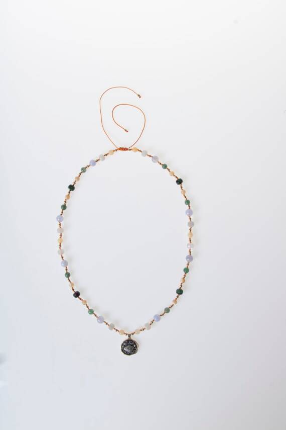 Sertifikalı Yengeç Burcu Doğal Taş Makrome Kolye - 5