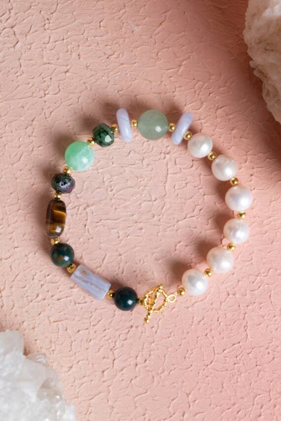 Sertifikalı Yengeç Burcu Gümüş Kapama Doğal Taş Bileklik (SK:269) - 1