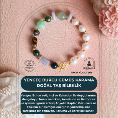 Sertifikalı Yengeç Burcu Gümüş Kapama Doğal Taş Bileklik (SK:269) - 2