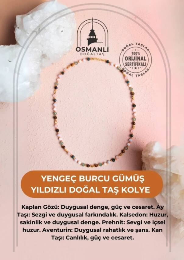 Sertifikalı Yengeç Burcu Gümüş Yıldızlı Doğal Taş Kolye - 2