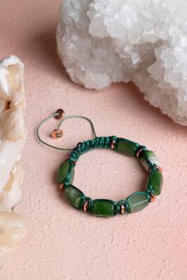 Sertifikalı Yeşim, Hematit Doğal Taş Makrome Bileklik - Osmanlı Doğal Taş