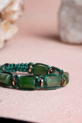 Sertifikalı Yeşim, Hematit Doğal Taş Makrome Bileklik - 2