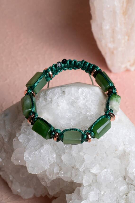 Sertifikalı Yeşim, Hematit Doğal Taş Makrome Bileklik - 3