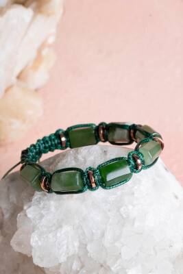 Sertifikalı Yeşim, Hematit Doğal Taş Makrome Bileklik - 4