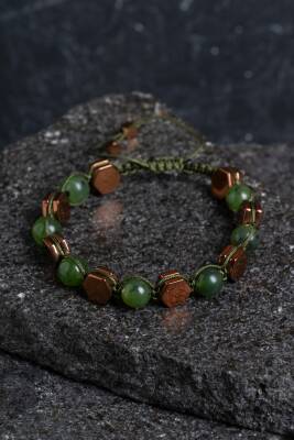 Sertifikalı Yeşim, Hematit Doğal Taş Makrome Bileklik (SK:357) - Osmanlı Doğal Taş