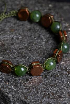 Sertifikalı Yeşim, Hematit Doğal Taş Makrome Bileklik (SK:357) - 2