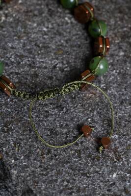 Sertifikalı Yeşim, Hematit Doğal Taş Makrome Bileklik (SK:357) - 3