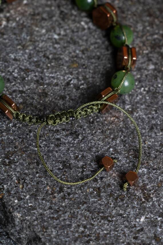 Sertifikalı Yeşim, Hematit Doğal Taş Makrome Bileklik (SK:357) - 3