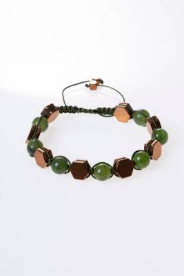 Sertifikalı Yeşim, Hematit Doğal Taş Makrome Bileklik (SK:357) - 5