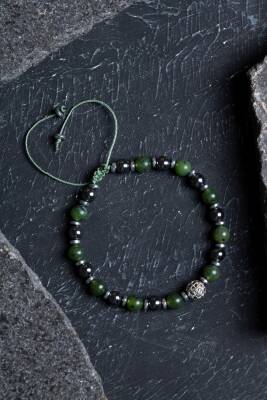 Sertifikalı Yeşim, Hematit Zirkon Aparat Doğal Taş Makrome Bileklik - Osmanlı Doğaltaş