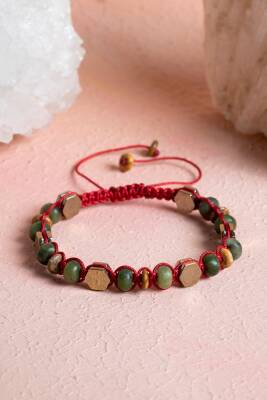 Sertifikalı Yeşim, Jasper, Hematit Doğal Taş Makrome Bileklik (SK:073) - Osmanlı Doğal Taş